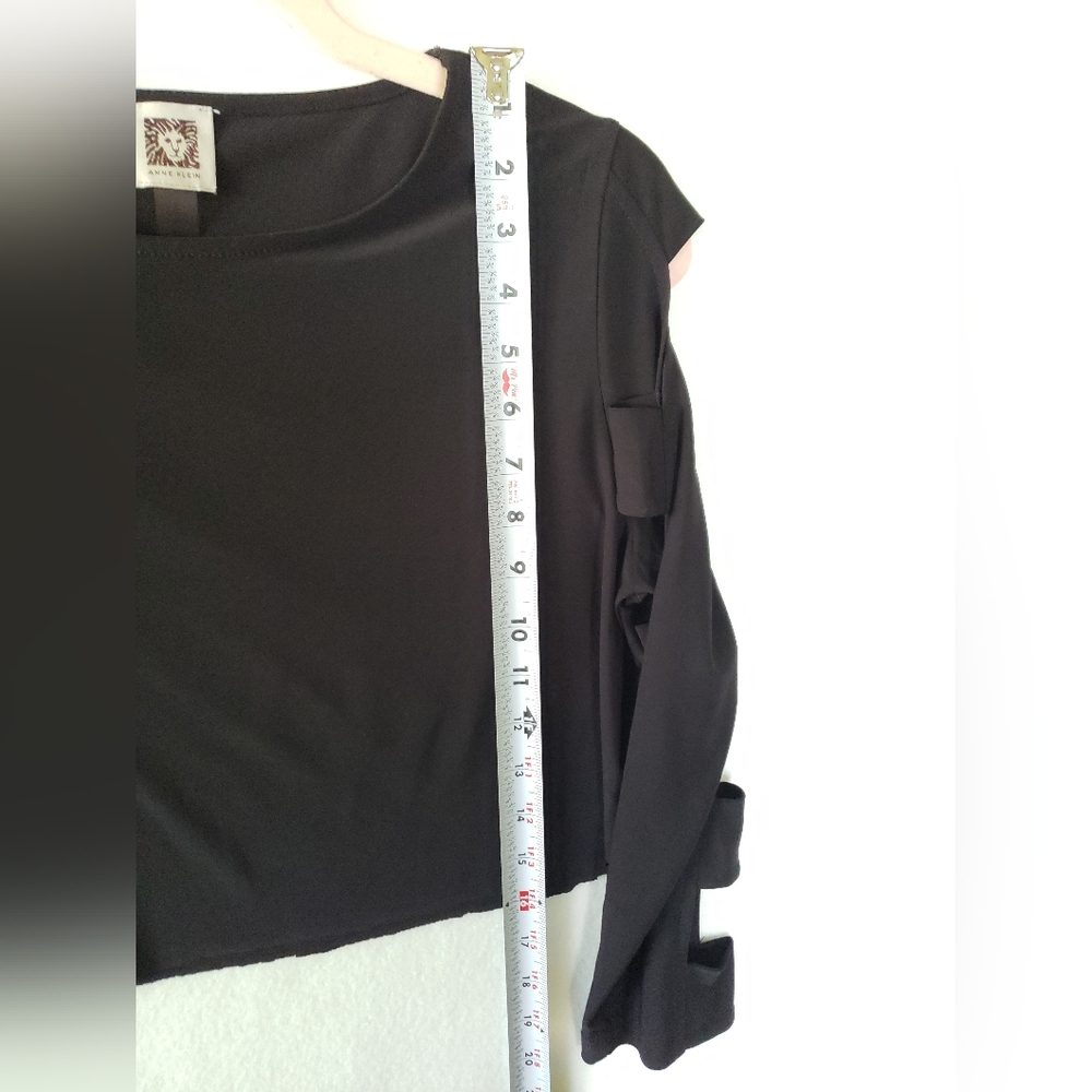 Anne Klein Cut Out Crop Top Long Sleeve Raw Edge Loose Fit - Picture 5 of 8